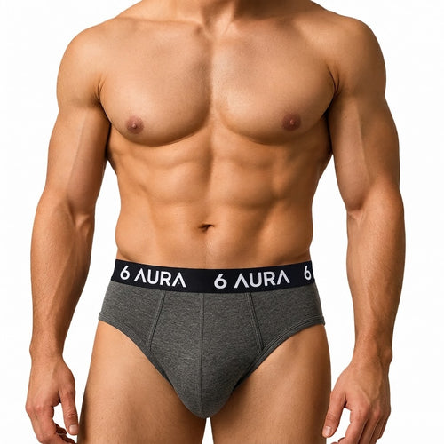 6 AURA Men’s Boxer Briefs -  Grey