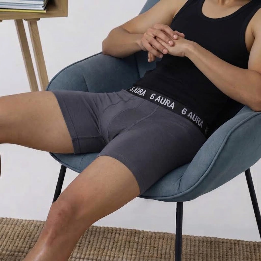 6 Aura Men’s Boxer Shorts – Grey
