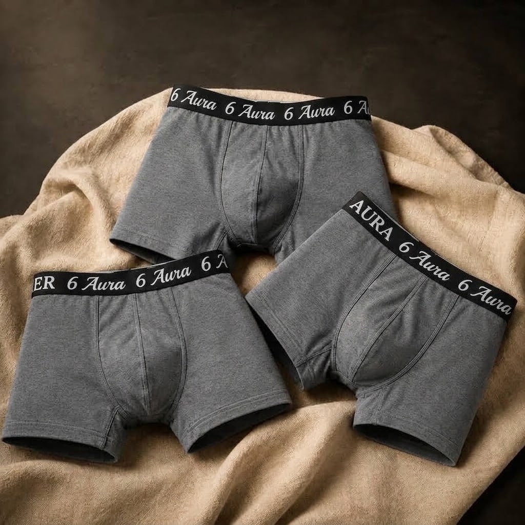 6 Aura Men’s Boxer Shorts – Pack of 3 Grey